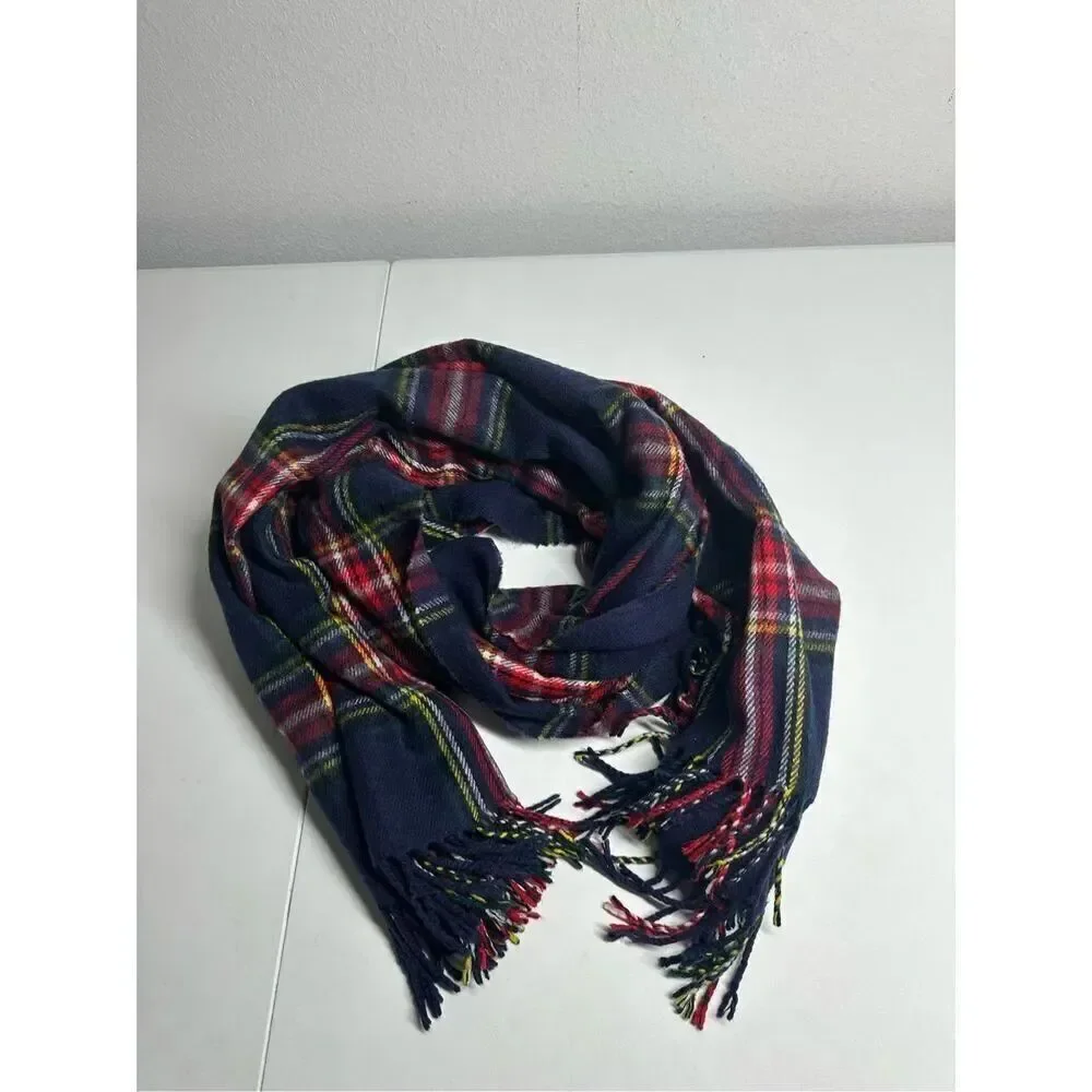 Jesi Lydia Wool Touch Plaid Scarf Shawl Blue Red Size 30” X 70”